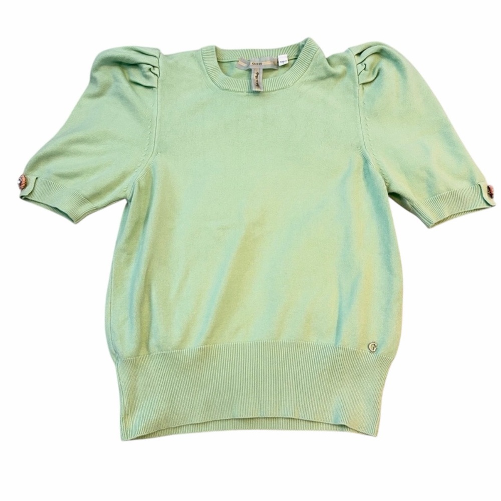 Guess Mint Green Knit Top with beautiful Jewel detailed buttons Size large